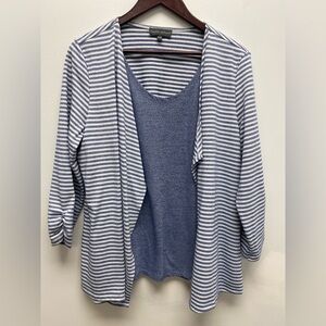 4 for $25 🍒 Classic Editions Blue & White Stripe Faux Cardigan Size XXL